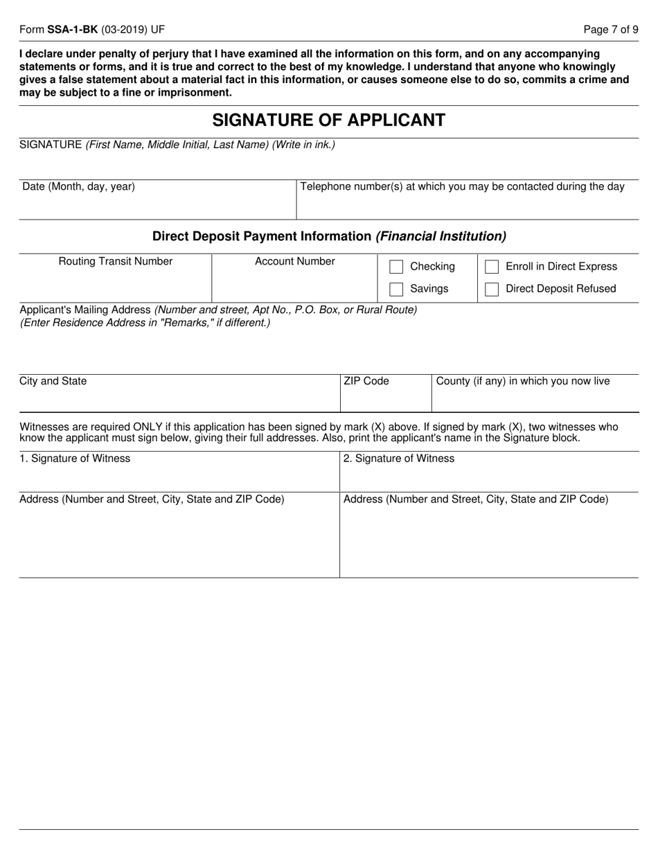 Form SSA-1-BK Application for Retirement Insurance Benefits, Page 7