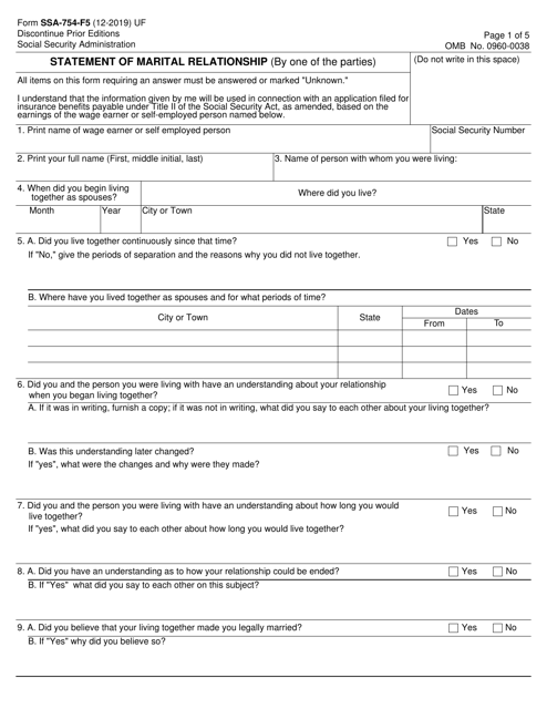 Form SSA-754-F5 Statement of Marital Relationship (By One of the Parties)