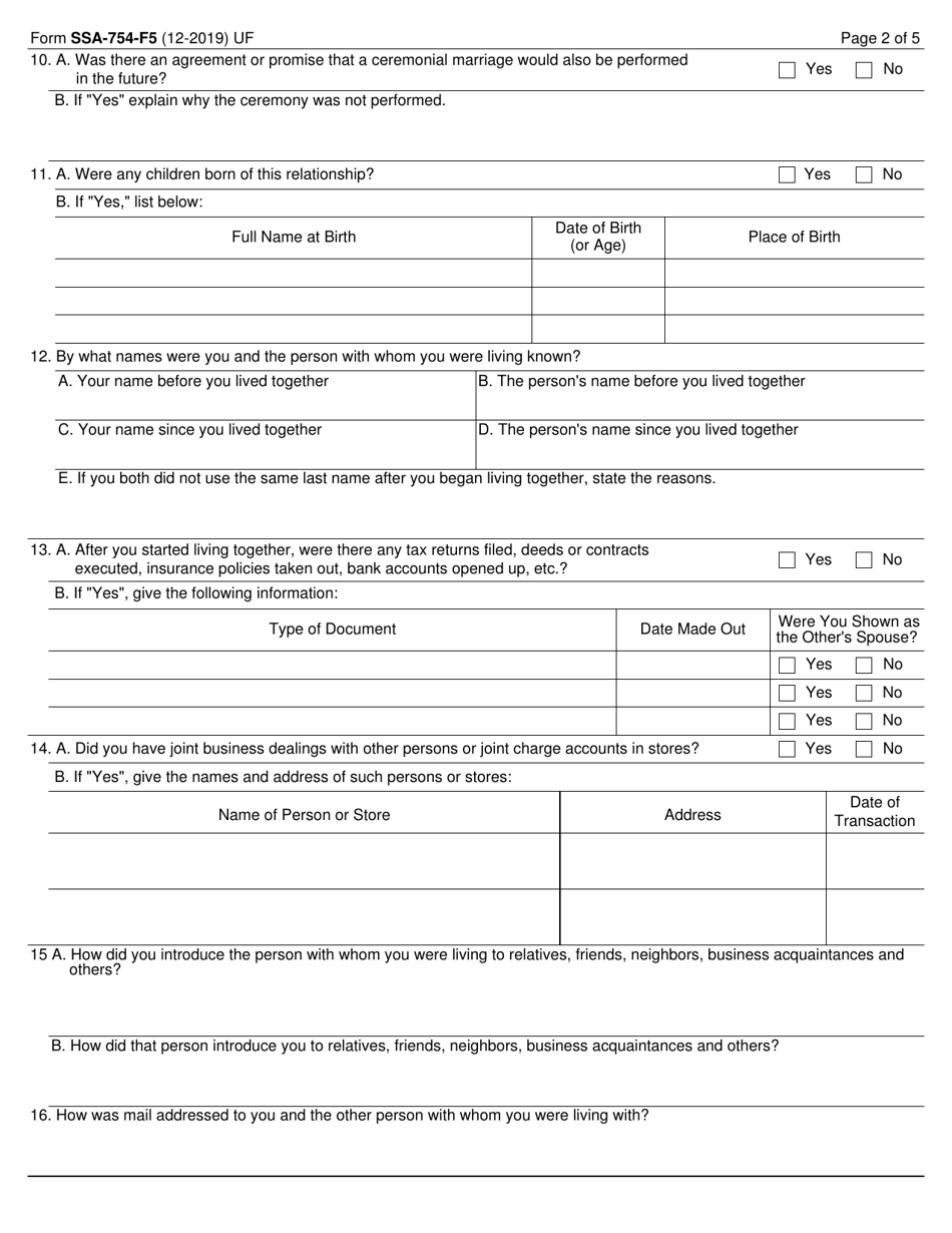 Form SSA-754-F5 Download Fillable PDF or Fill Online Statement of ...