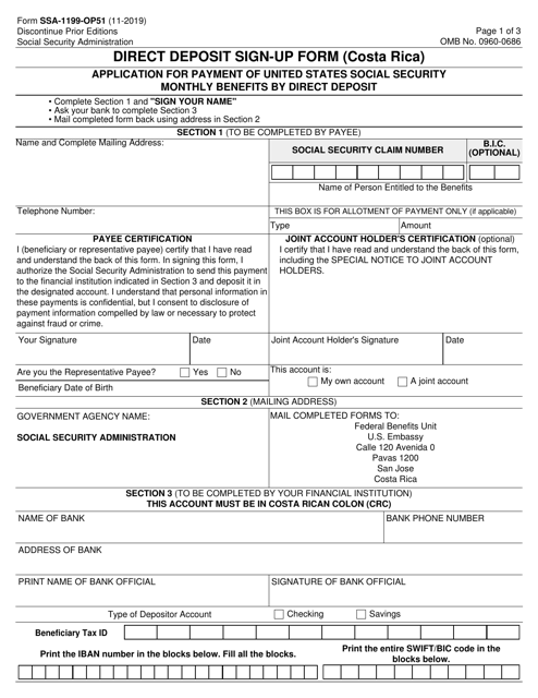Form SSA-1199-OP51 Direct Deposit Sign-Up Form (Costa Rica)