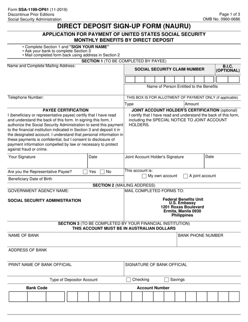 Form SSA-1199-OP61 Direct Deposit Sign-Up Form (Nauru)