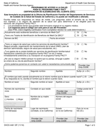 Formulario DHCS4461 SP Programas De Acceso a La Salud Para El Programa Family Pact Certificacion De Elegibilidad Del Cliente (Cec) - California (Spanish)