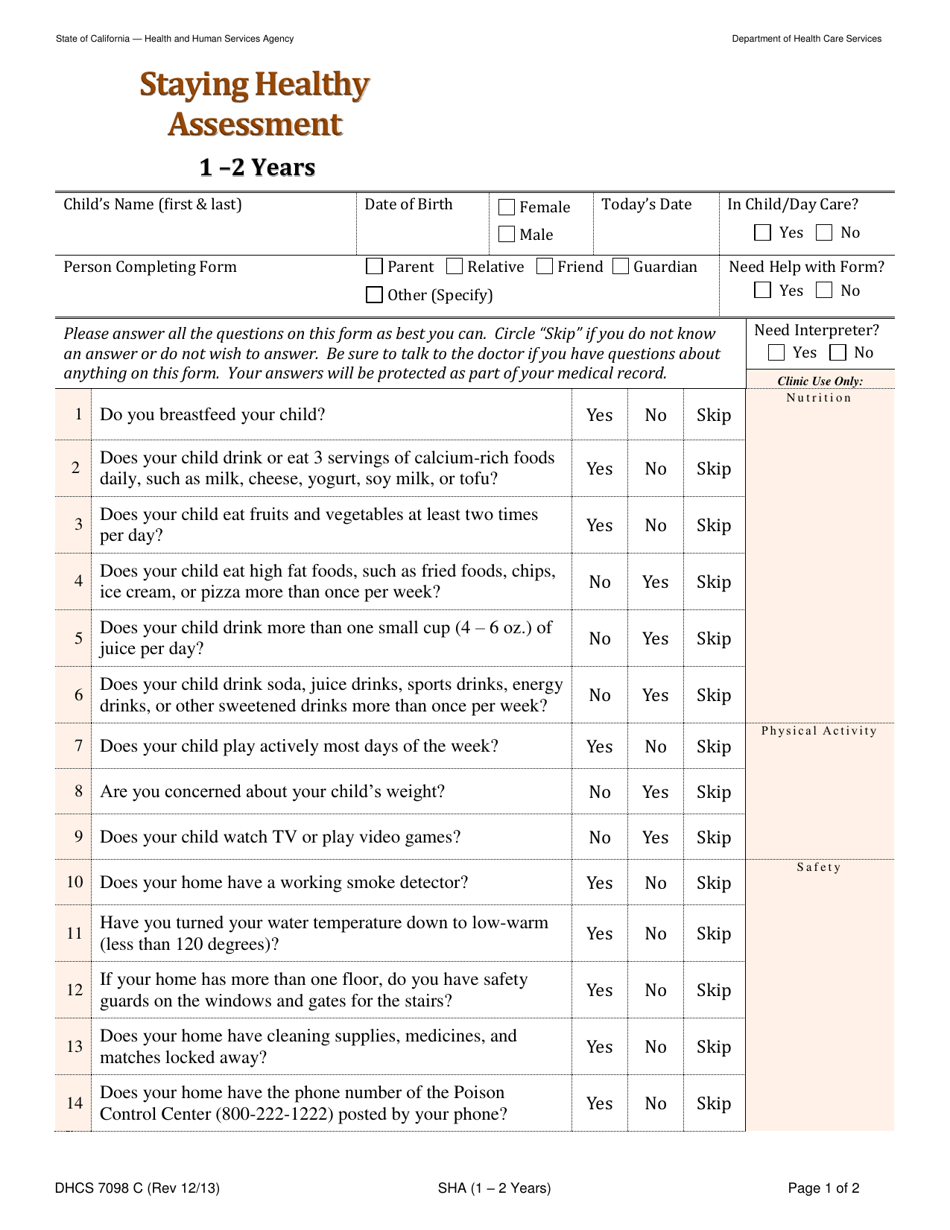 Form DHCS7098 C Fill Out, Sign Online and Download Printable PDF