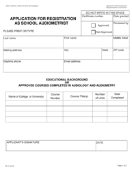 Form PM101 Application for Registration as School Audiometrist - California