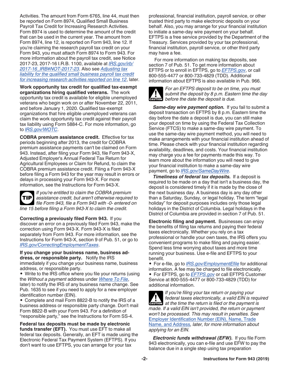 Instructions for IRS Form 943 Employers Annual Federal Tax Return for Agricultural Employees, Page 2