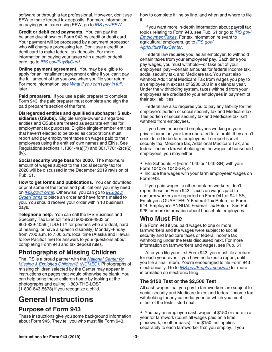 Instructions for IRS Form 943 Employers Annual Federal Tax Return for Agricultural Employees, Page 3