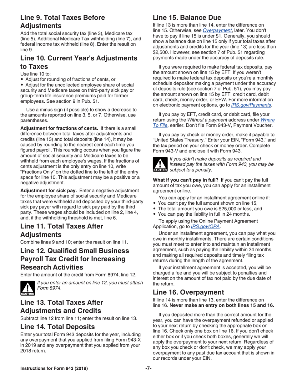 Instructions for IRS Form 943 Employers Annual Federal Tax Return for Agricultural Employees, Page 7