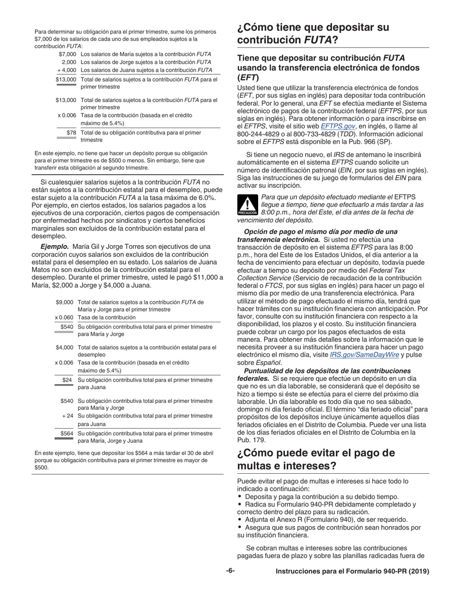 Instrucciones para IRS Formulario 940-PR Planilla Para La Declaracion Federal Anual Del Patrono De La Contribucion Federal Para El Desempleo (Futa) (Puerto Rican Spanish), Page 6