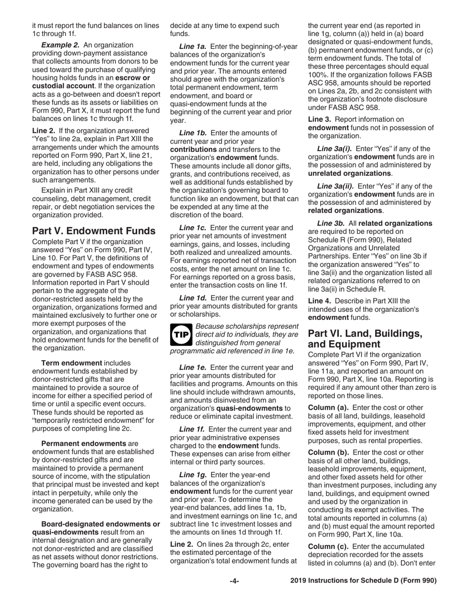 Instructions for IRS Form 990 Schedule D Supplemental Financial Statements, Page 4