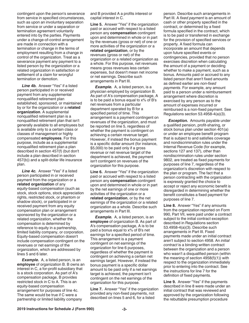 Instructions for IRS Form 990 Schedule J Compensation Information, Page 3