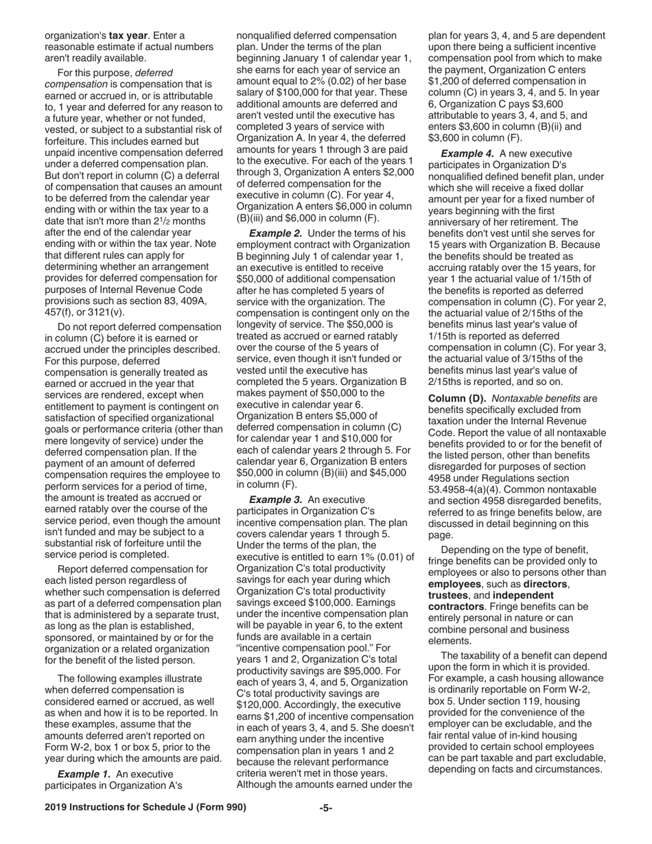 Instructions for IRS Form 990 Schedule J Compensation Information, Page 5