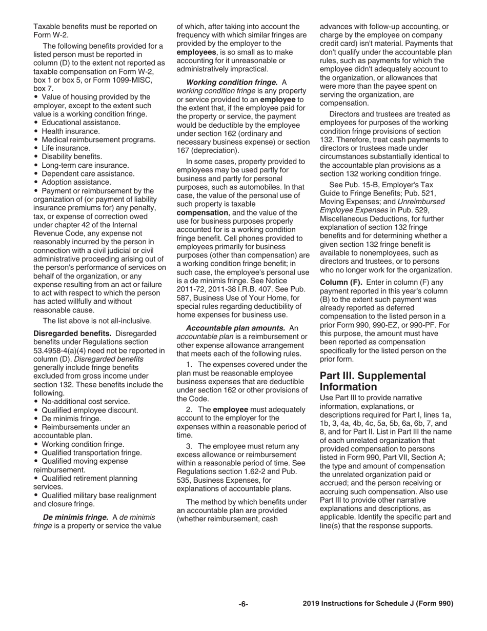 Instructions for IRS Form 990 Schedule J Compensation Information, Page 6