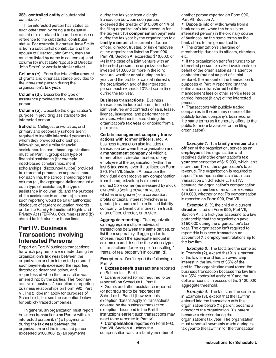 Instructions for IRS Form 990, 990-EZ Schedule L Transactions With Interested Persons, Page 4
