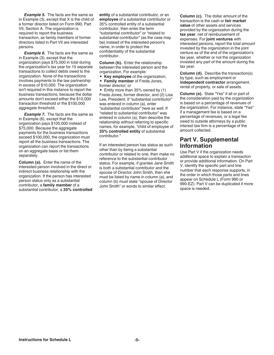 Instructions for IRS Form 990, 990-EZ Schedule L Transactions With Interested Persons, Page 5