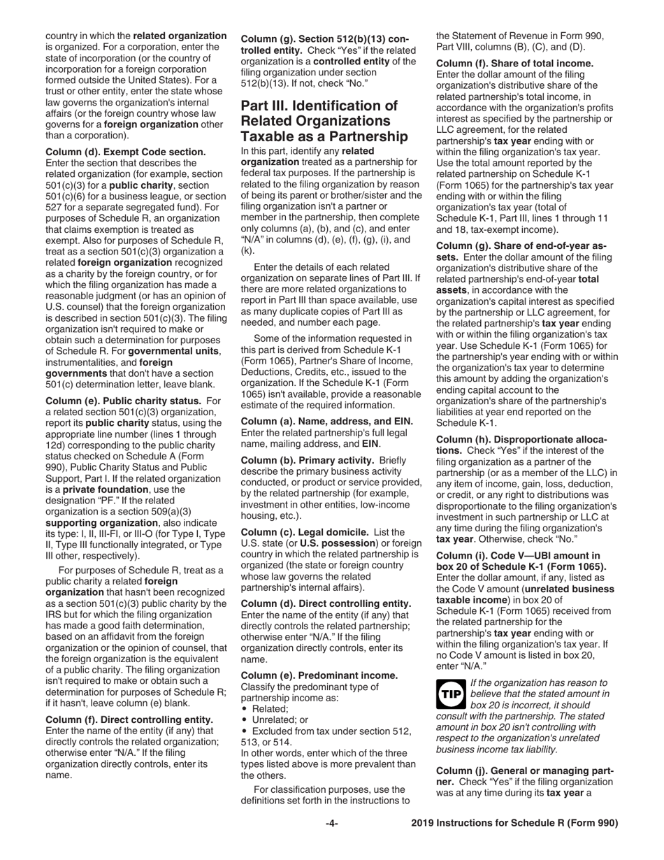 Instructions for IRS Form 990 Schedule R Related Organizations and Unrelated Partnerships, Page 4