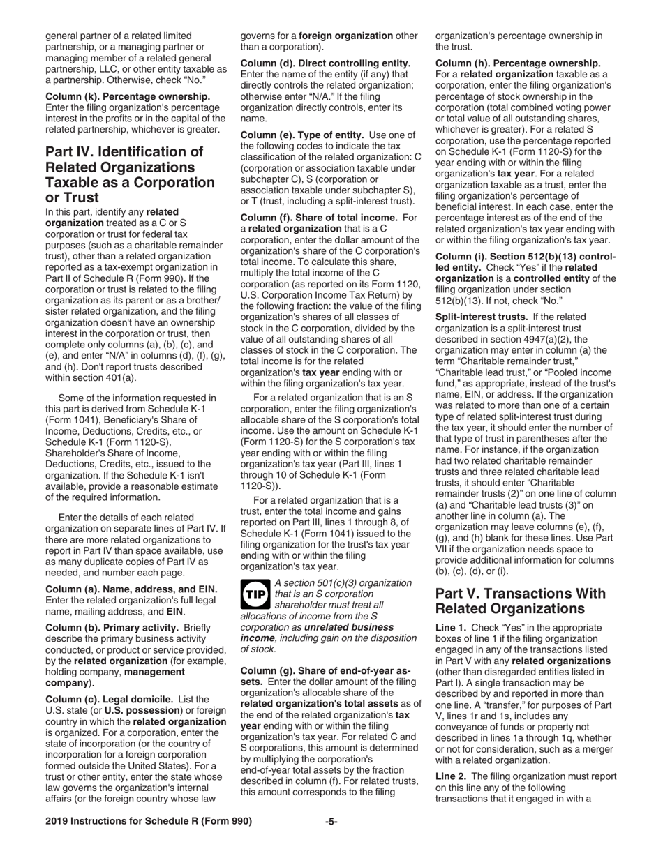 Instructions for IRS Form 990 Schedule R Related Organizations and Unrelated Partnerships, Page 5