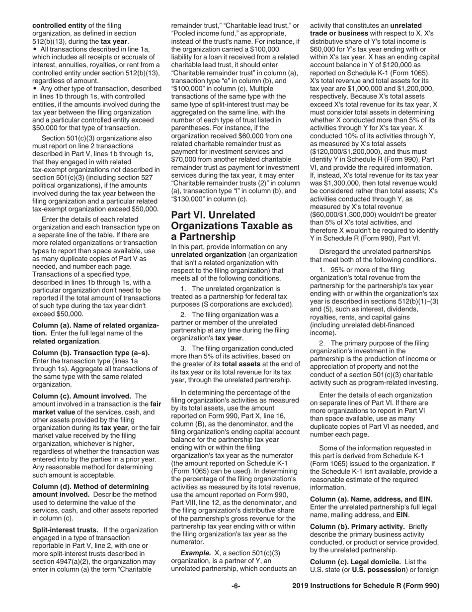Instructions for IRS Form 990 Schedule R Related Organizations and Unrelated Partnerships, Page 6