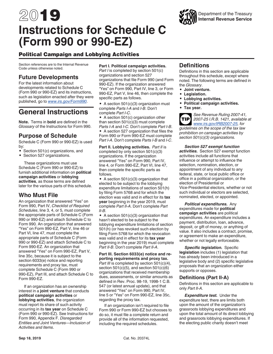 Download Instructions for IRS Form 990, 990EZ Schedule C Political