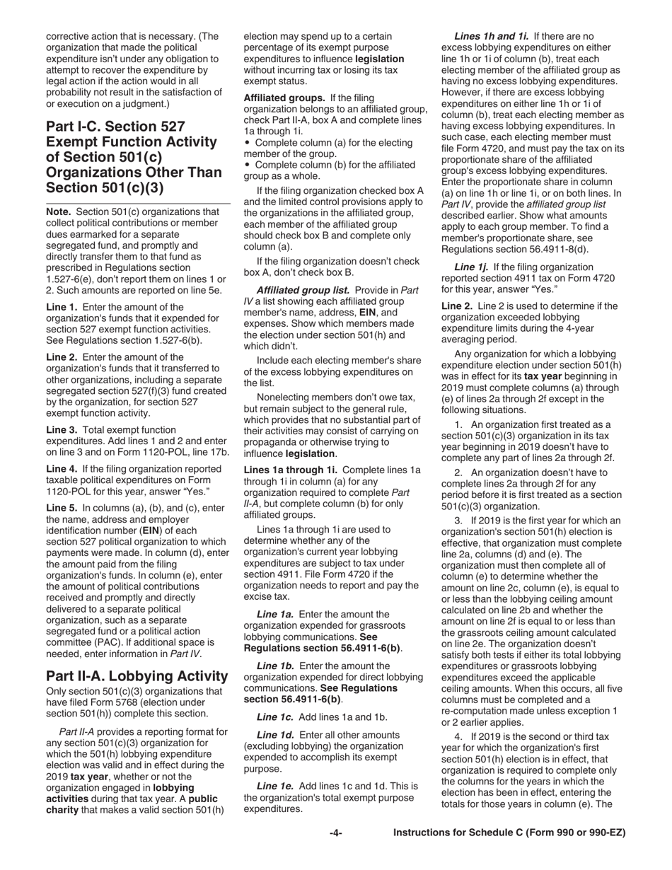 Instructions for IRS Form 990, 990-EZ Schedule C Political Campaign and Lobbying Activities, Page 4
