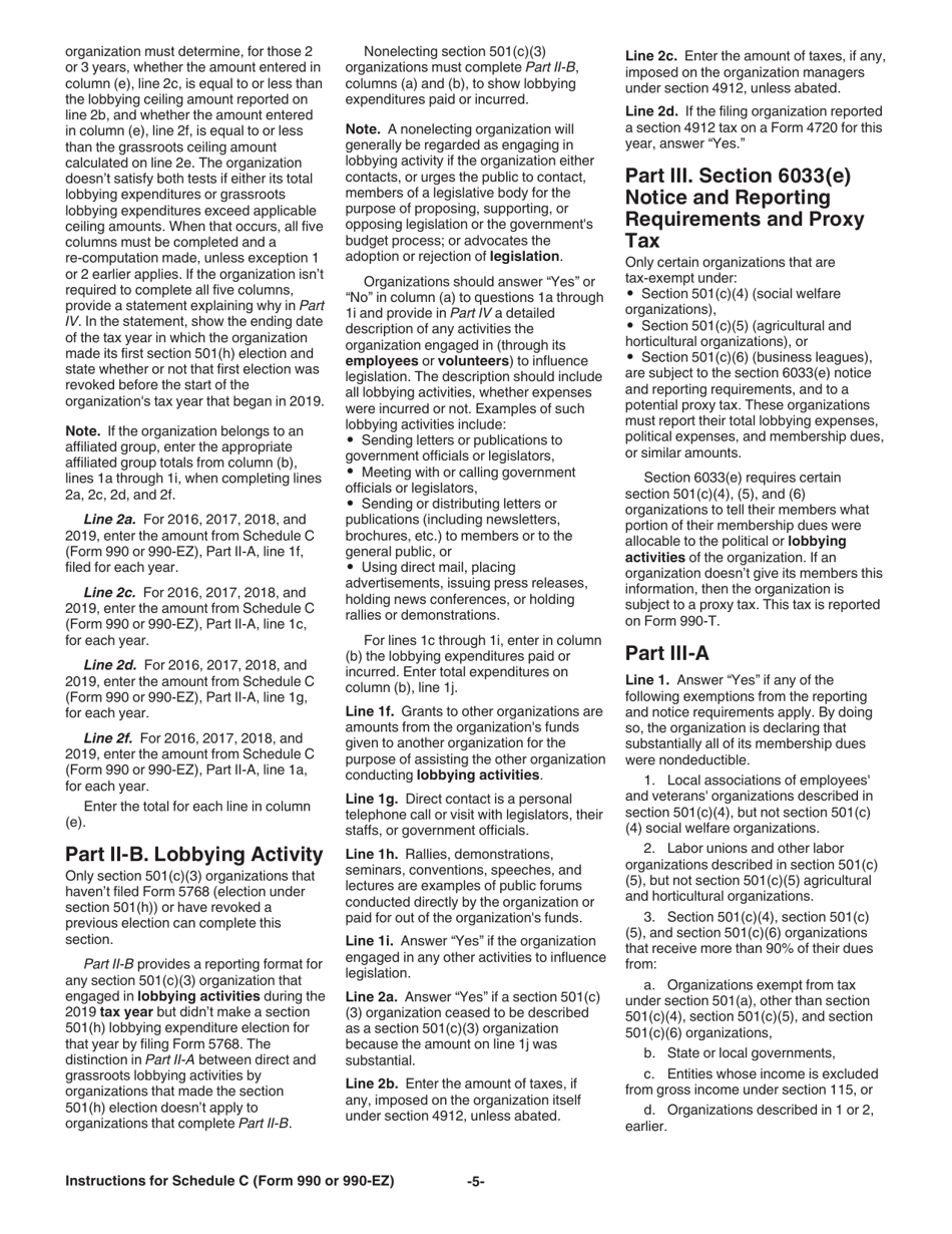 Instructions for IRS Form 990, 990-EZ Schedule C Political Campaign and Lobbying Activities, Page 5