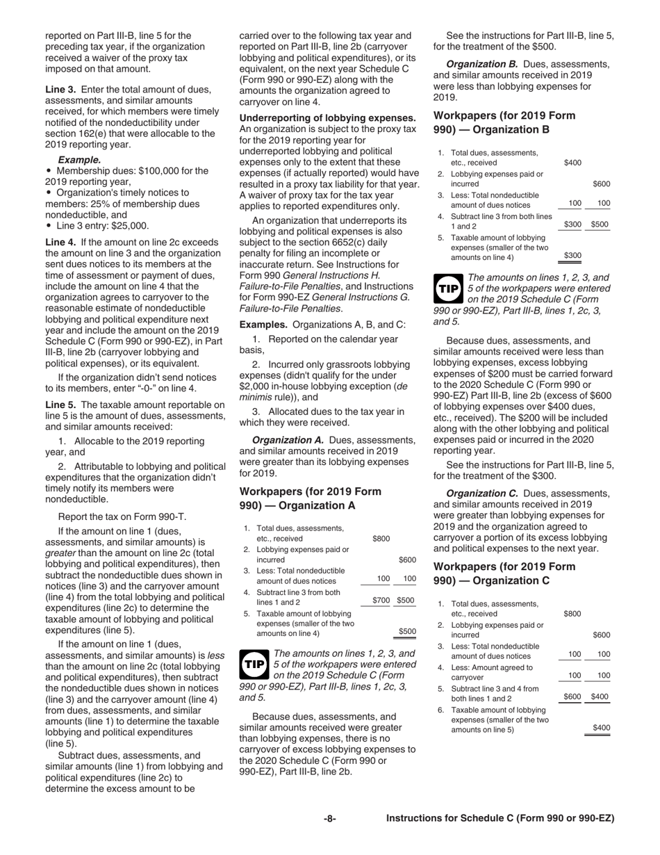 Instructions for IRS Form 990, 990-EZ Schedule C Political Campaign and Lobbying Activities, Page 8