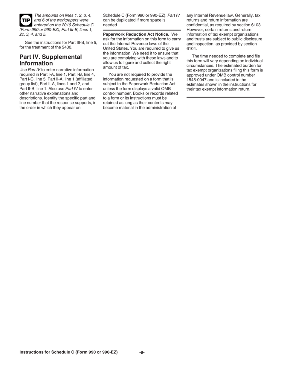Instructions for IRS Form 990, 990-EZ Schedule C Political Campaign and Lobbying Activities, Page 9