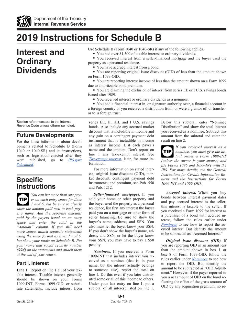 Download Instructions For IRS Form 1040 Schedule B Interest And ...