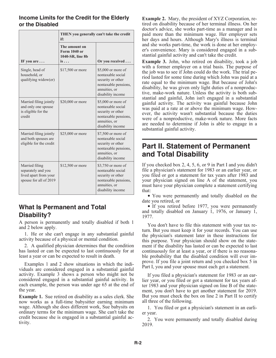 Instructions for IRS Form 1040, 1040-SR Credit for the Elderly or the Disabled, Page 2