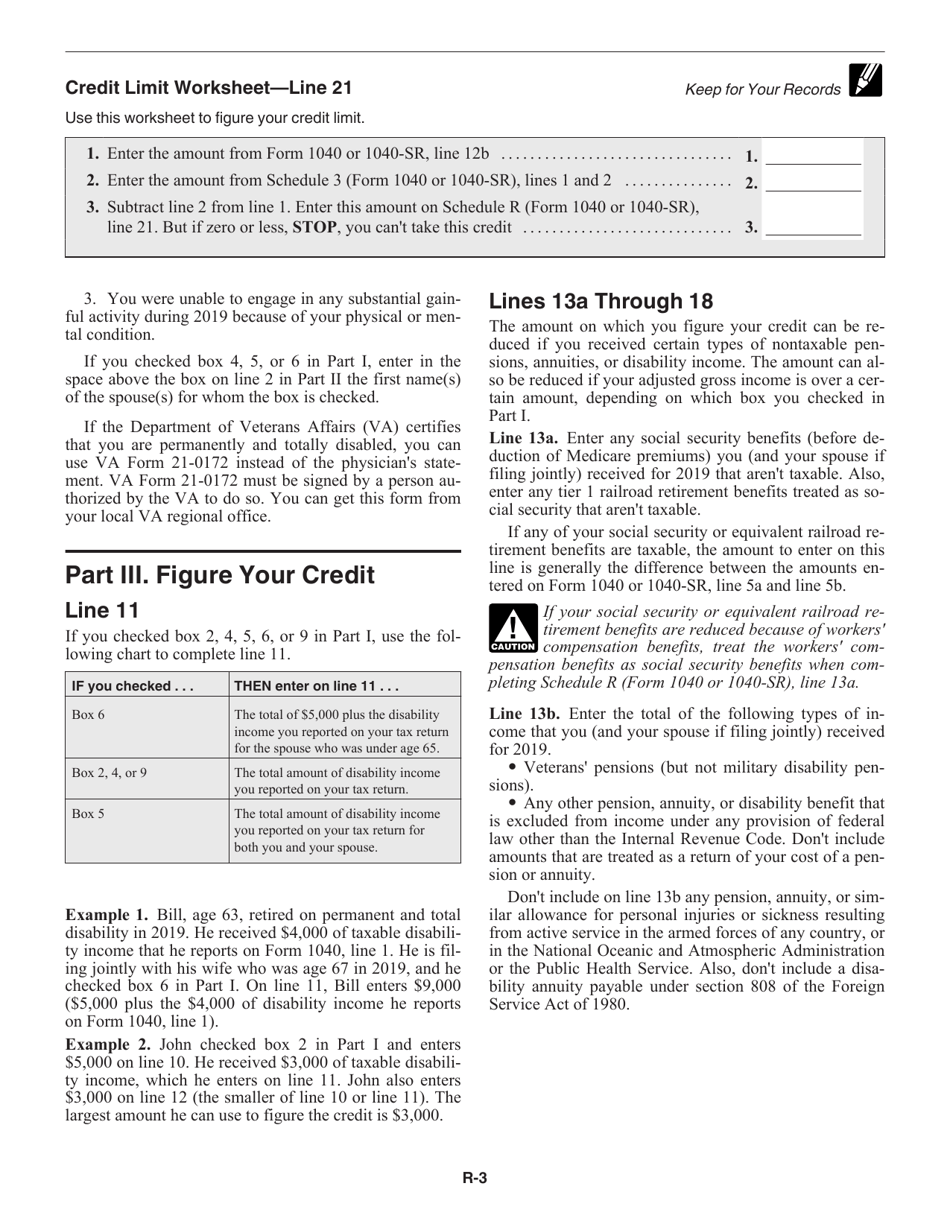 Instructions for IRS Form 1040, 1040-SR Credit for the Elderly or the Disabled, Page 3