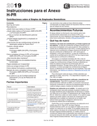 Document preview: Instrucciones para IRS Formulario 1040 (PR) Anexo H-PR Contribuciones Sobre El Empleo De Empleados Domesticos (Puerto Rican Spanish), 2019