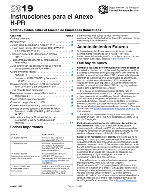 IRS Formulario 1040 (PR) Anexo H-PR 2019 Printable Pdf