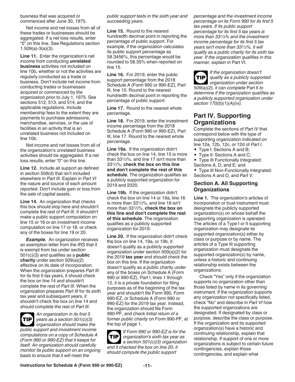 Instructions for IRS Form 990, 990-EZ Schedule A Public Charity Status and Public Support, Page 11