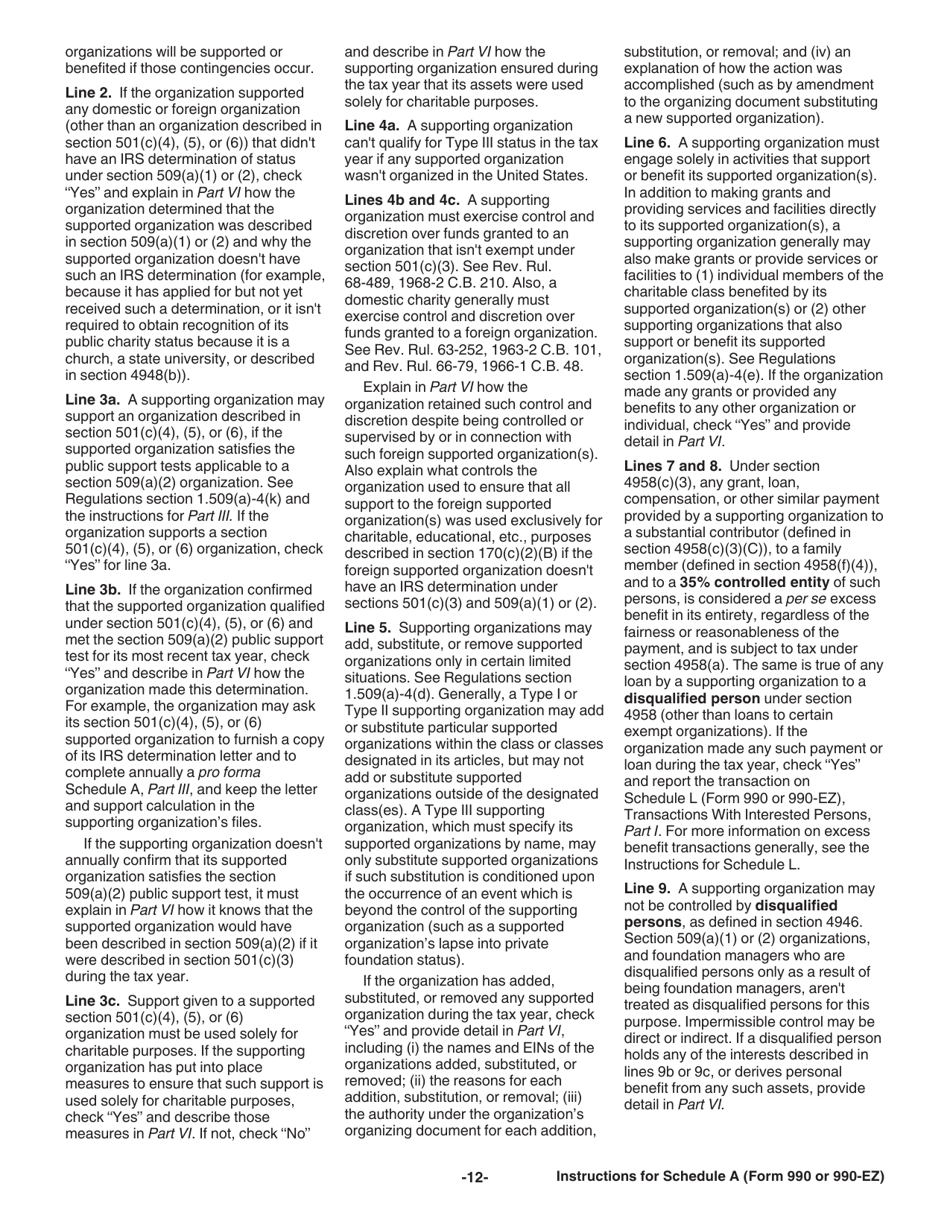 Instructions for IRS Form 990, 990-EZ Schedule A Public Charity Status and Public Support, Page 12