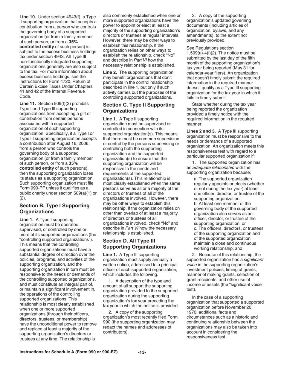 Instructions for IRS Form 990, 990-EZ Schedule A Public Charity Status and Public Support, Page 13