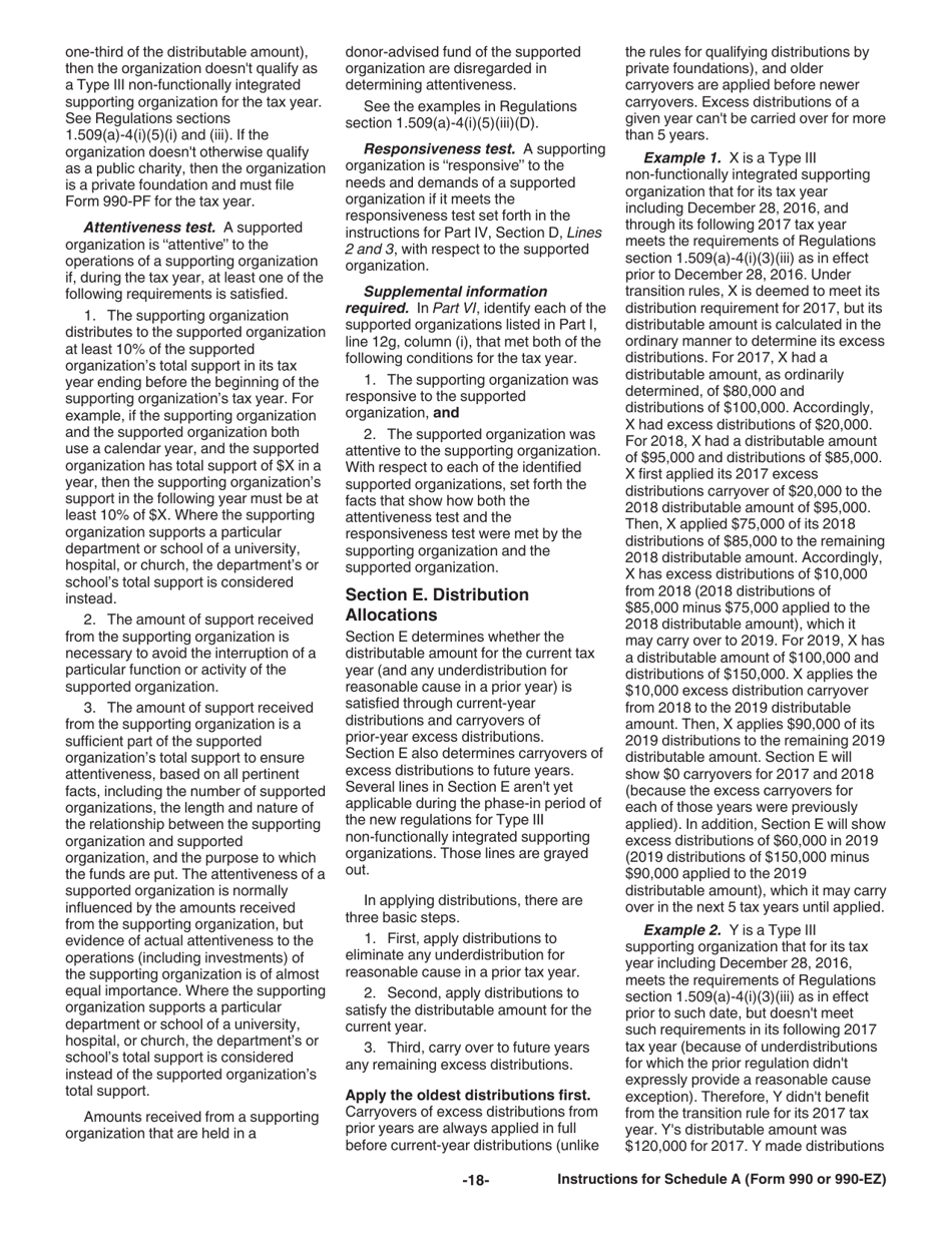Instructions for IRS Form 990, 990-EZ Schedule A Public Charity Status and Public Support, Page 18
