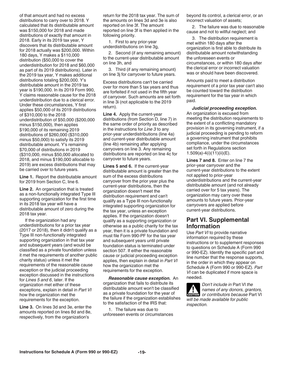 Instructions for IRS Form 990, 990-EZ Schedule A Public Charity Status and Public Support, Page 19