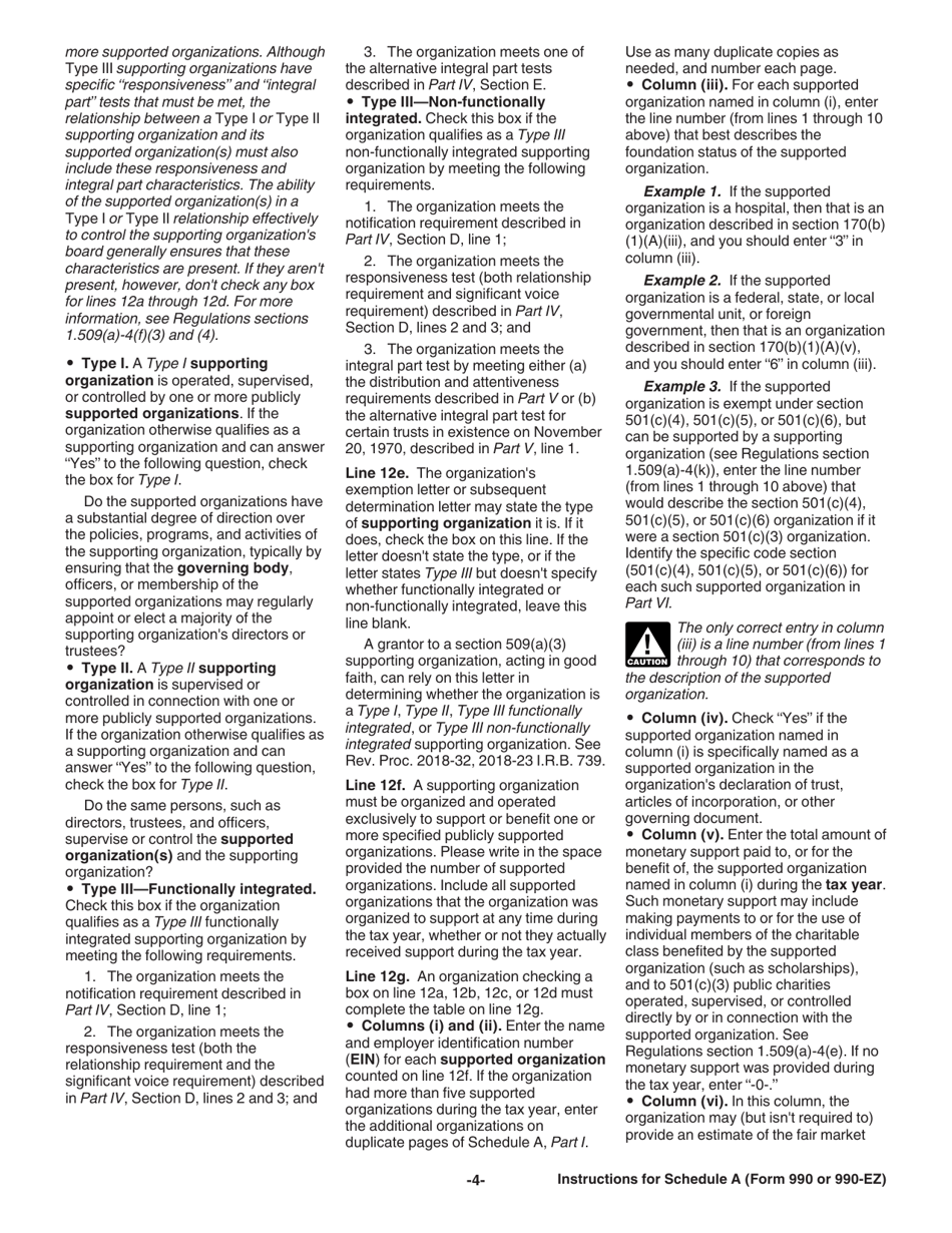 Instructions for IRS Form 990, 990-EZ Schedule A Public Charity Status and Public Support, Page 4