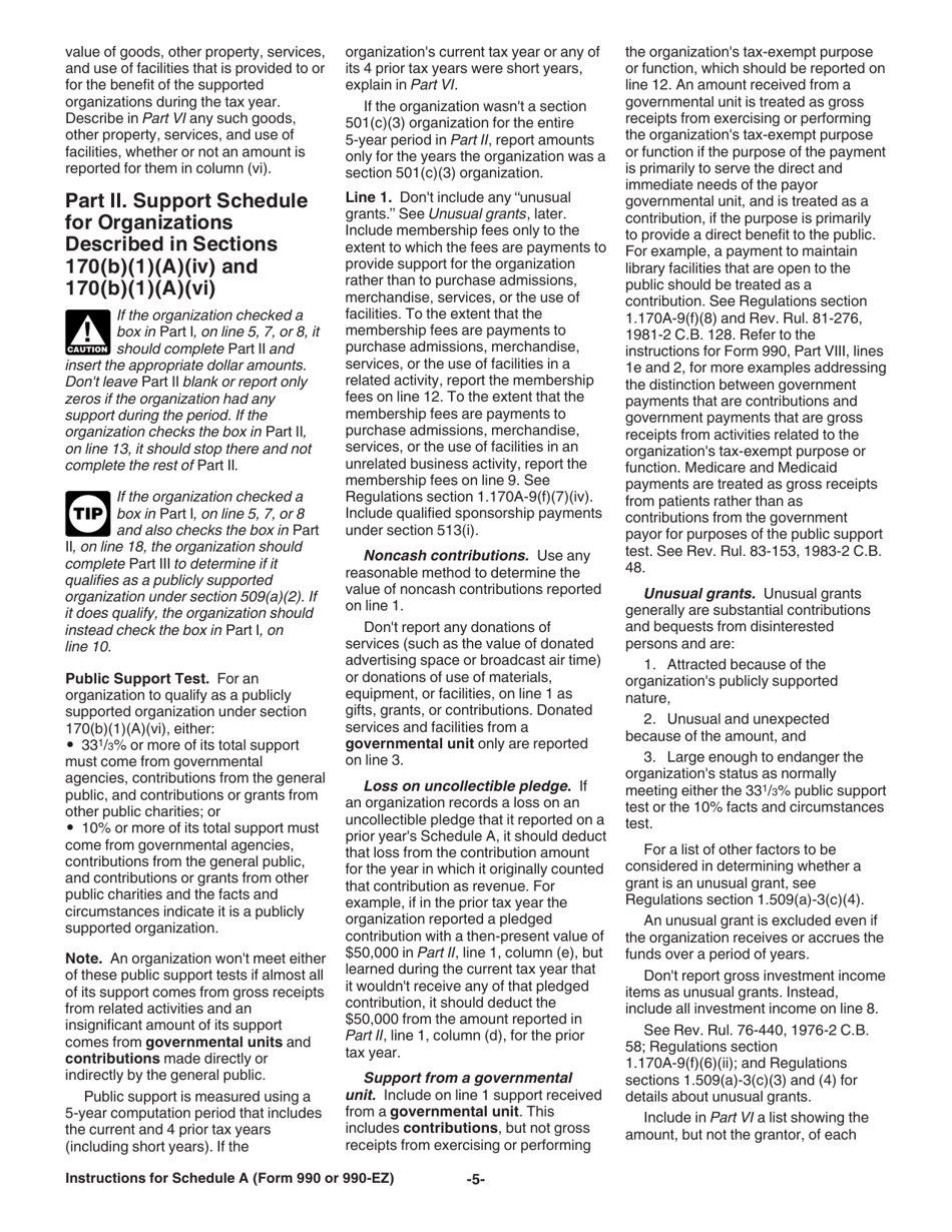 Instructions for IRS Form 990, 990-EZ Schedule A Public Charity Status and Public Support, Page 5