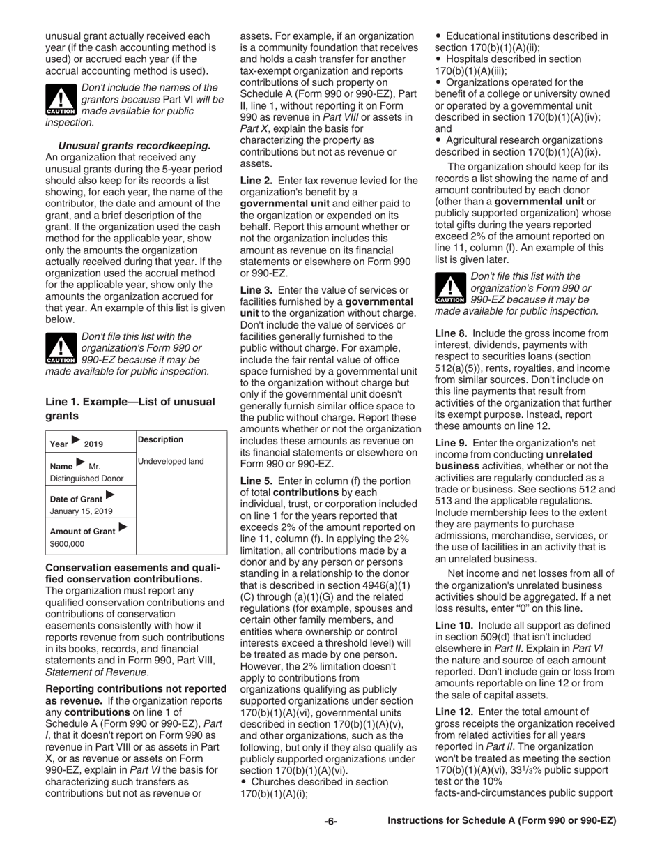Instructions for IRS Form 990, 990-EZ Schedule A Public Charity Status and Public Support, Page 6