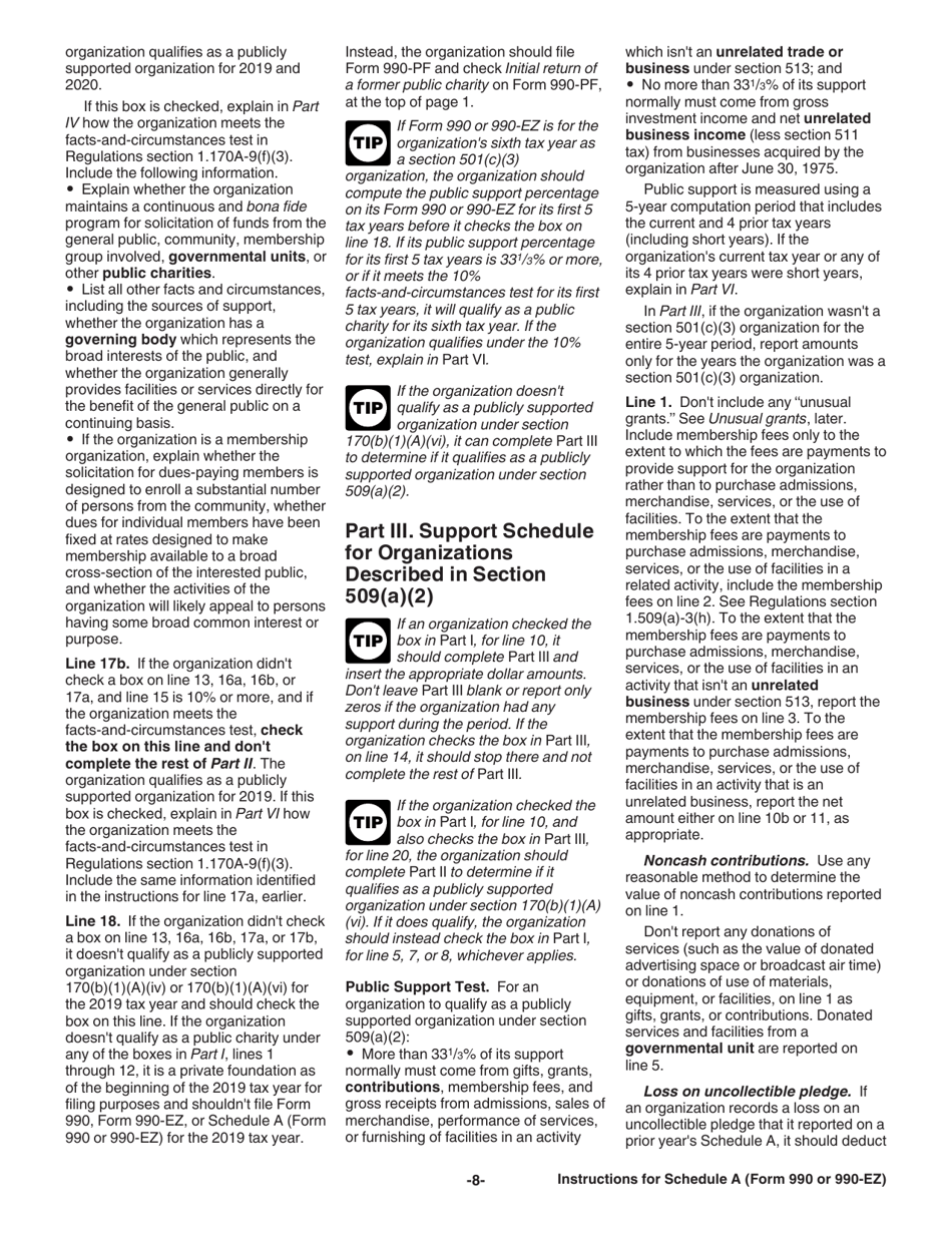 Instructions for IRS Form 990, 990-EZ Schedule A Public Charity Status and Public Support, Page 8