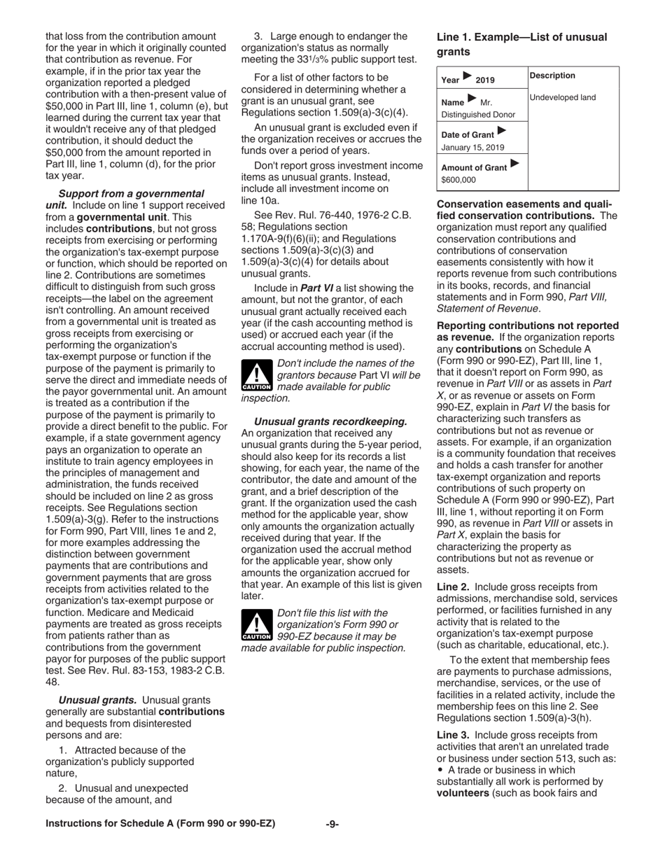 Instructions for IRS Form 990, 990-EZ Schedule A Public Charity Status and Public Support, Page 9