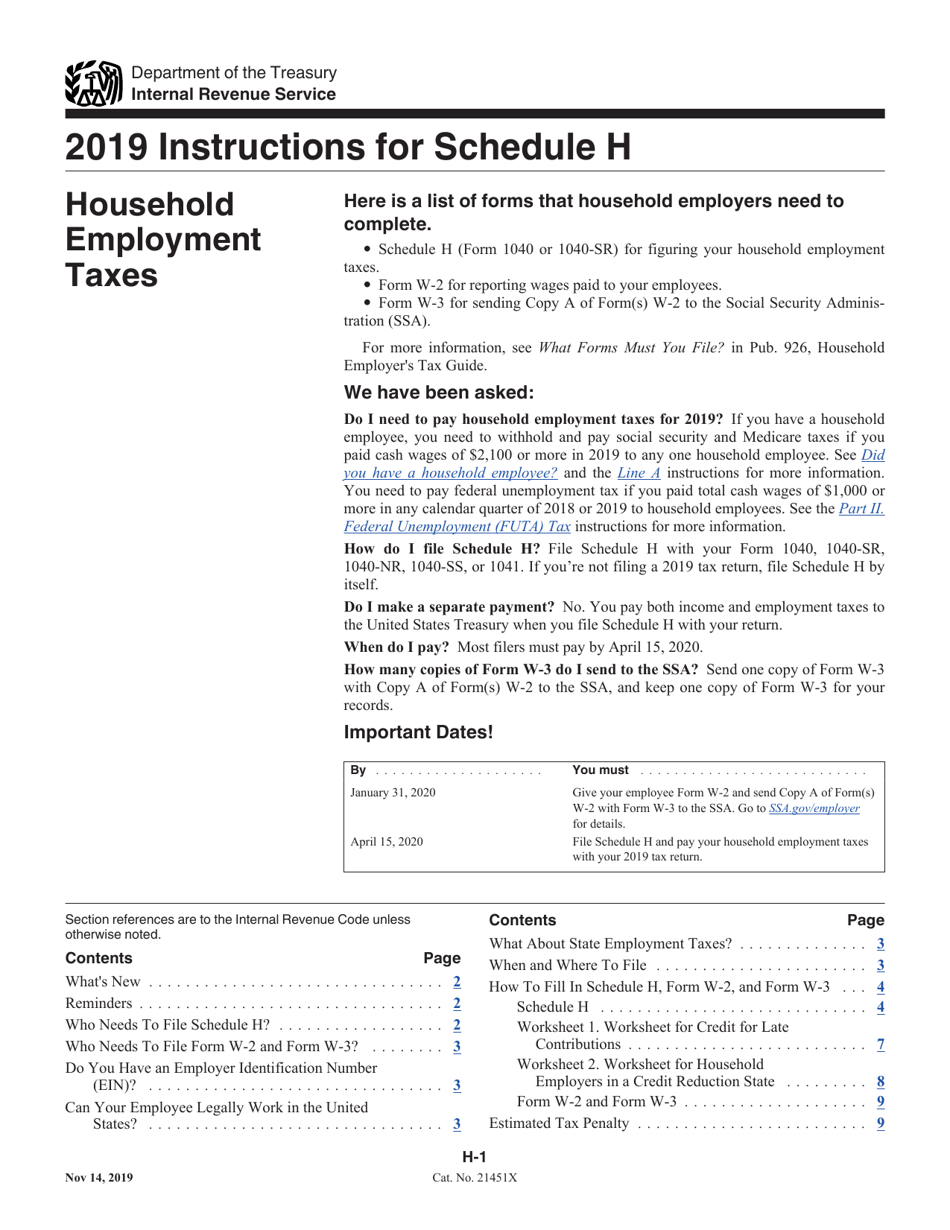 Download Instructions for IRS Form 1040, 1040-SR Schedule H Household