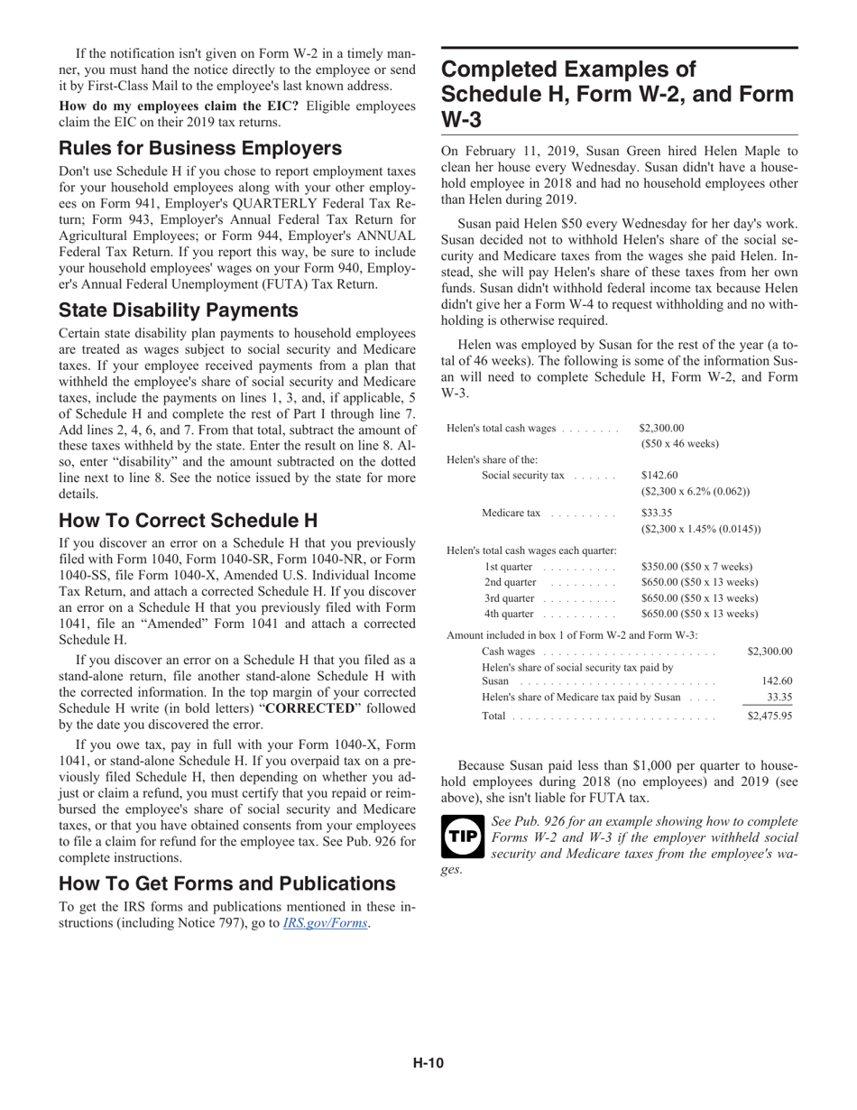 Download Instructions For Irs Form 1040 1040 Sr Schedule H Household Employment Taxes Pdf 2019 8710