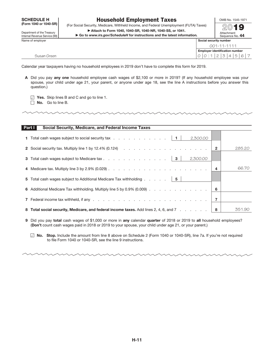 Instructions for IRS Form 1040, 1040-SR Schedule H Household Employment Taxes, Page 11