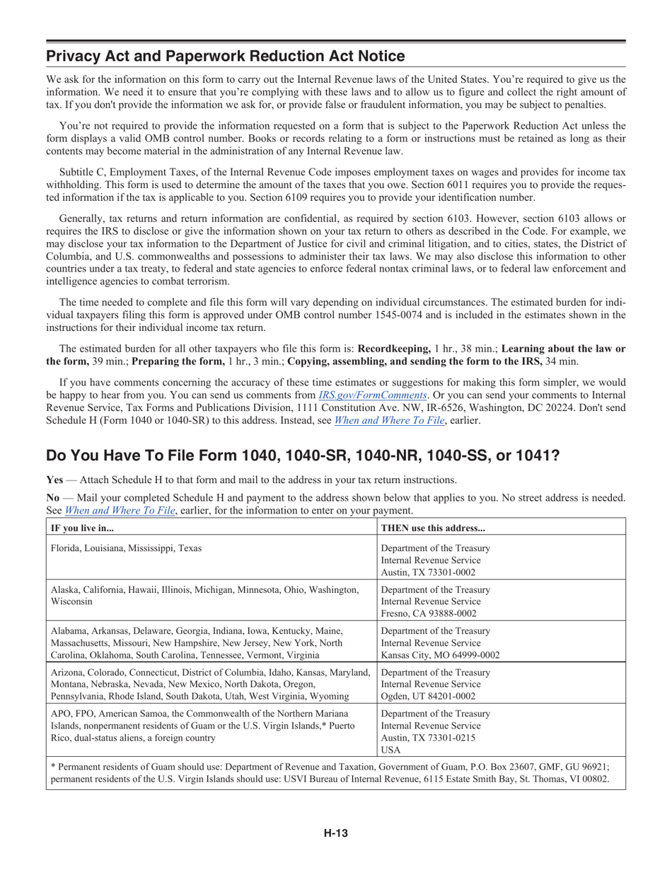 Download Instructions For Irs Form 1040 1040 Sr Schedule H Household Employment Taxes Pdf 2019 2297