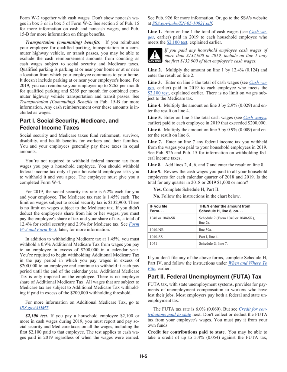 Instructions for IRS Form 1040, 1040-SR Schedule H Household Employment Taxes, Page 5