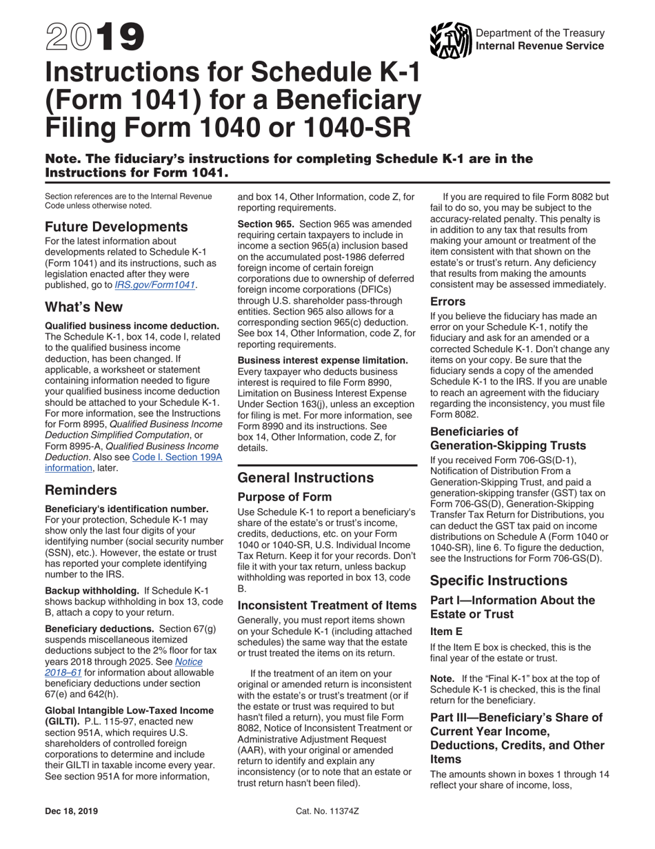 Instructions for IRS Form 1041 Schedule K-1 Beneficiarys Share of Income, Deductions, Credits, Etc., Page 1