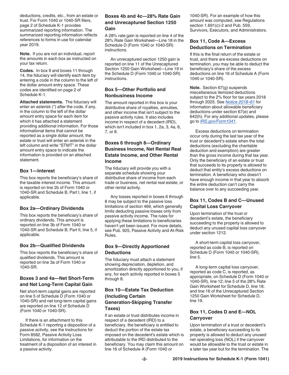 Instructions for IRS Form 1041 Schedule K-1 Beneficiarys Share of Income, Deductions, Credits, Etc., Page 2