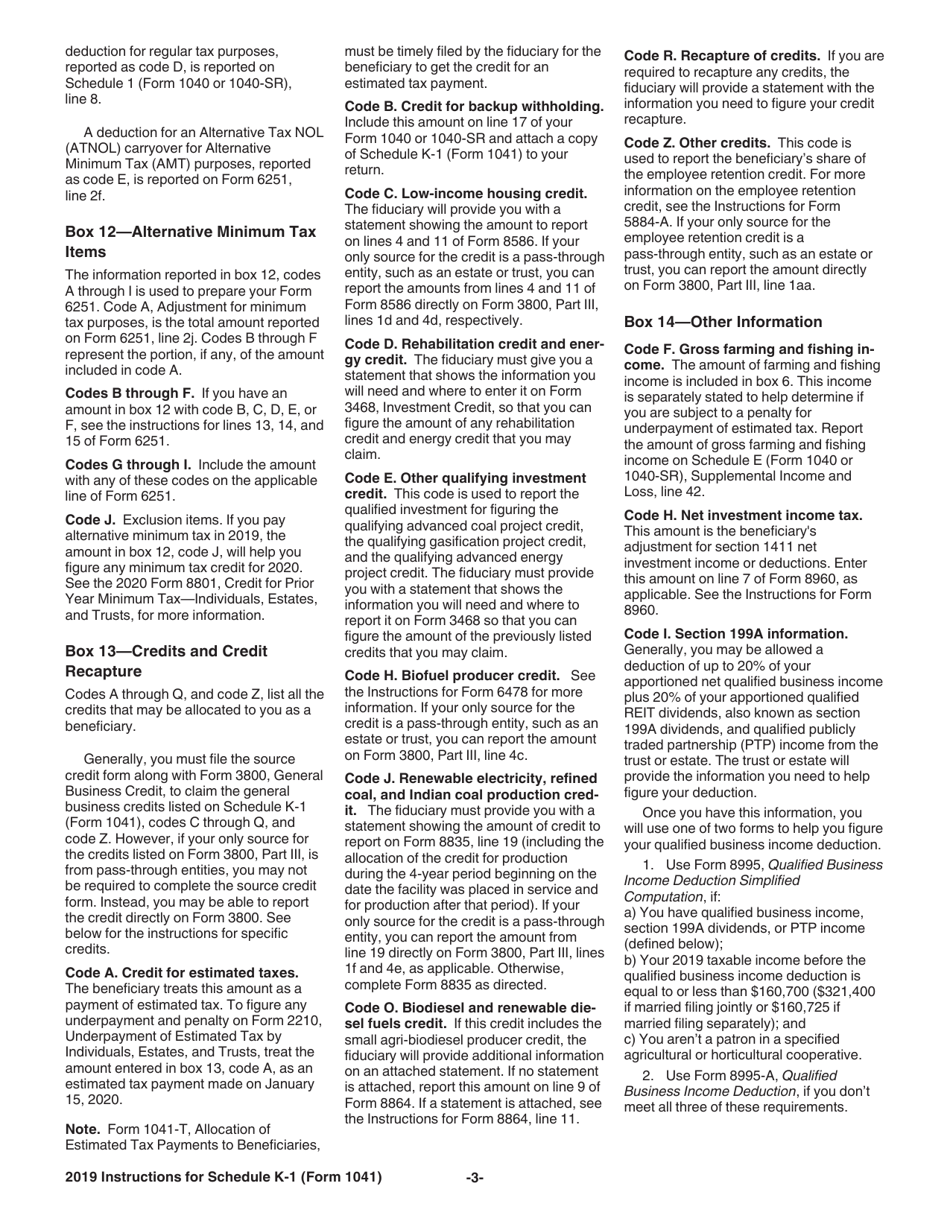 Instructions for IRS Form 1041 Schedule K-1 Beneficiarys Share of Income, Deductions, Credits, Etc., Page 3
