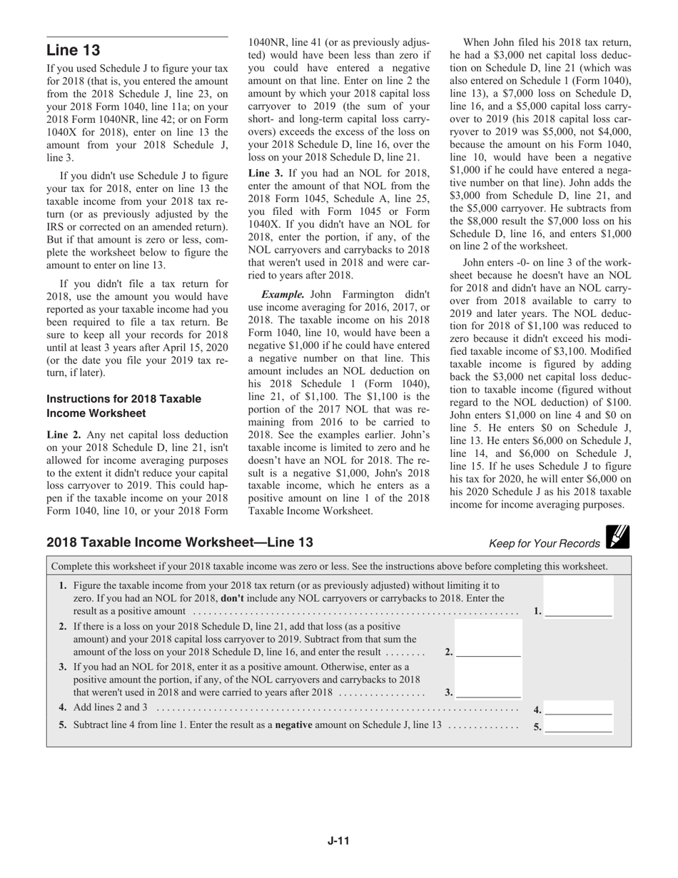 Instructions for IRS Form 1040 Schedule J Income Averaging for Farmers and Fishermen, Page 11
